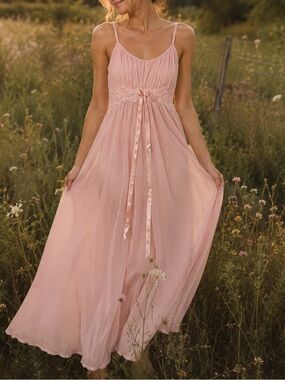 Pink Maxi Night Dress - Soft Pastel Slip Style